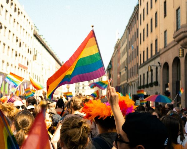 Pride flag waving in Pride Parade