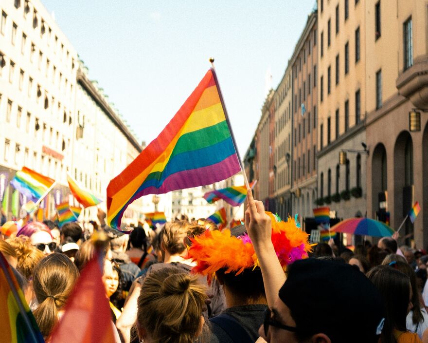 Pride flag waving in Pride Parade